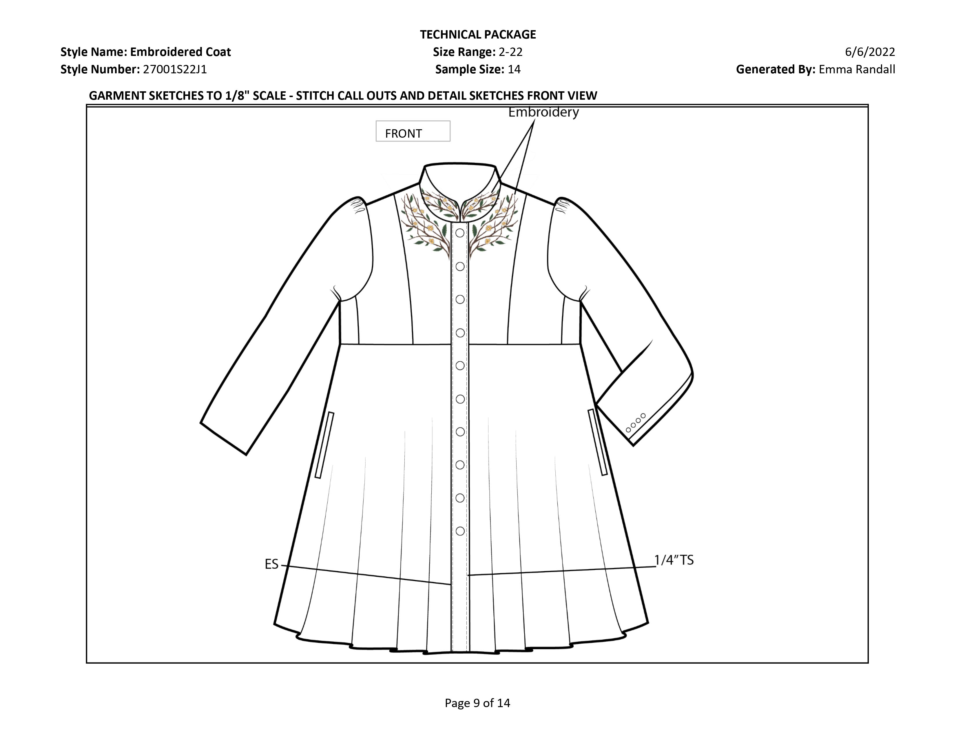 Embroidered Coat tech pack page 9