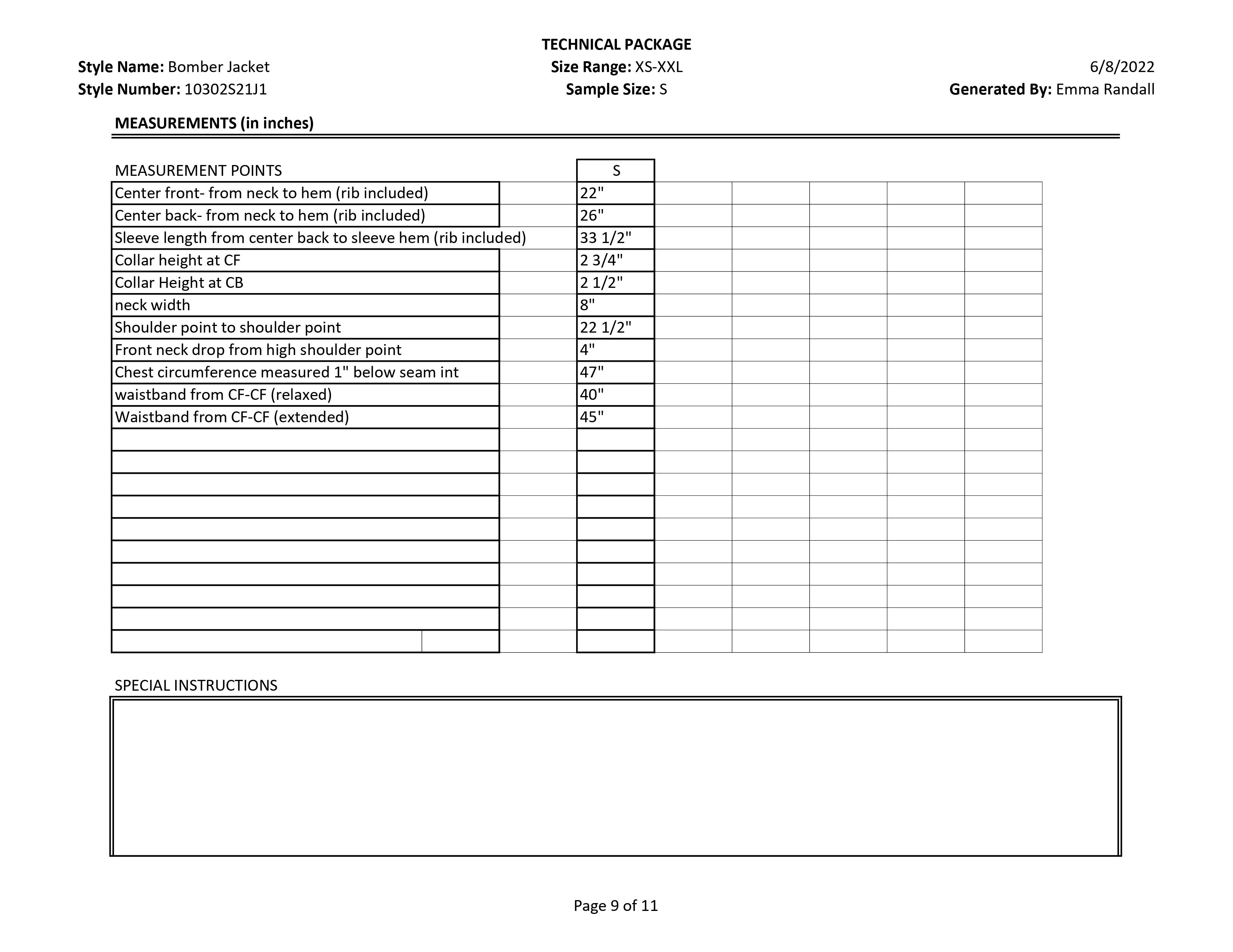 Bomber Jacket tech pack page 9