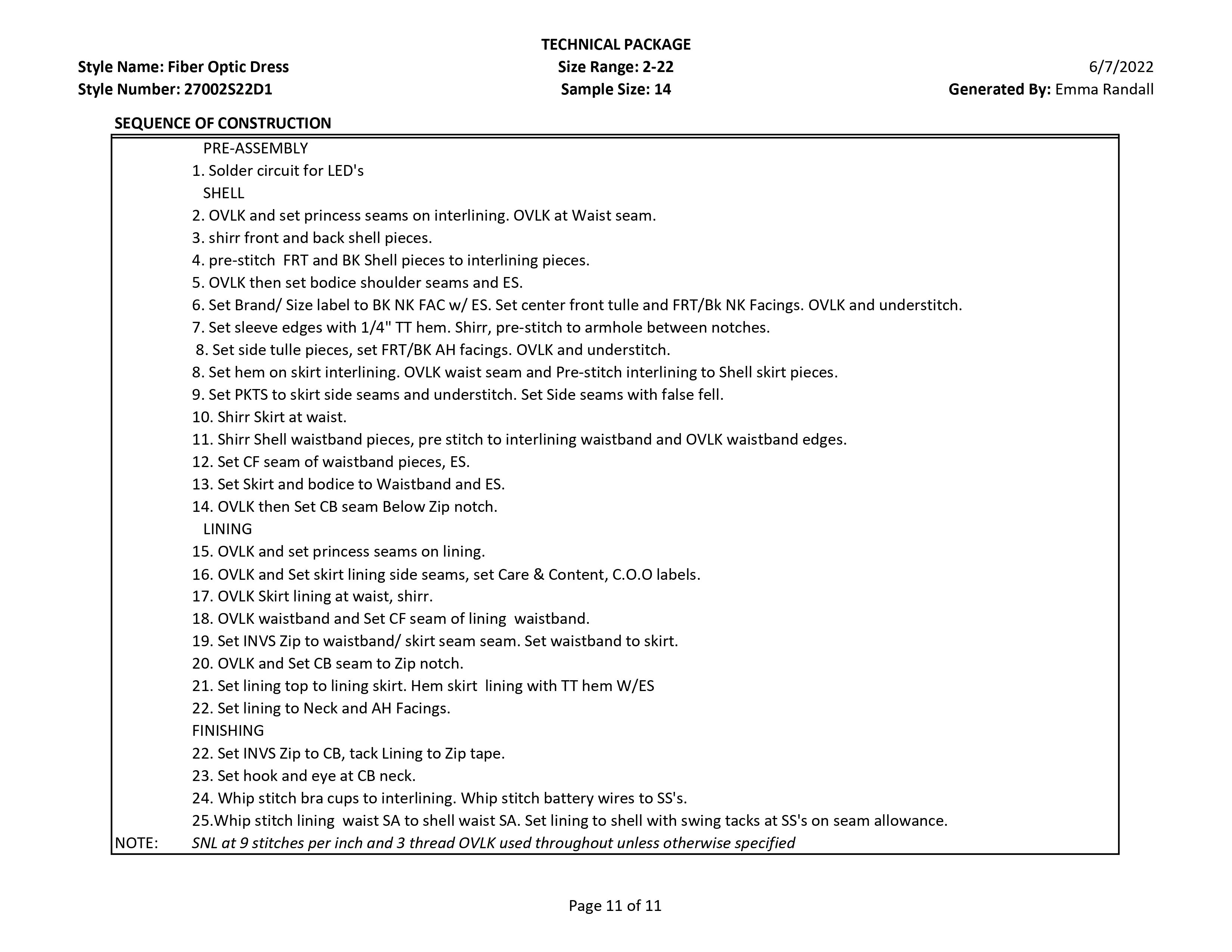 Fiber Optic Dress tech pack page 11