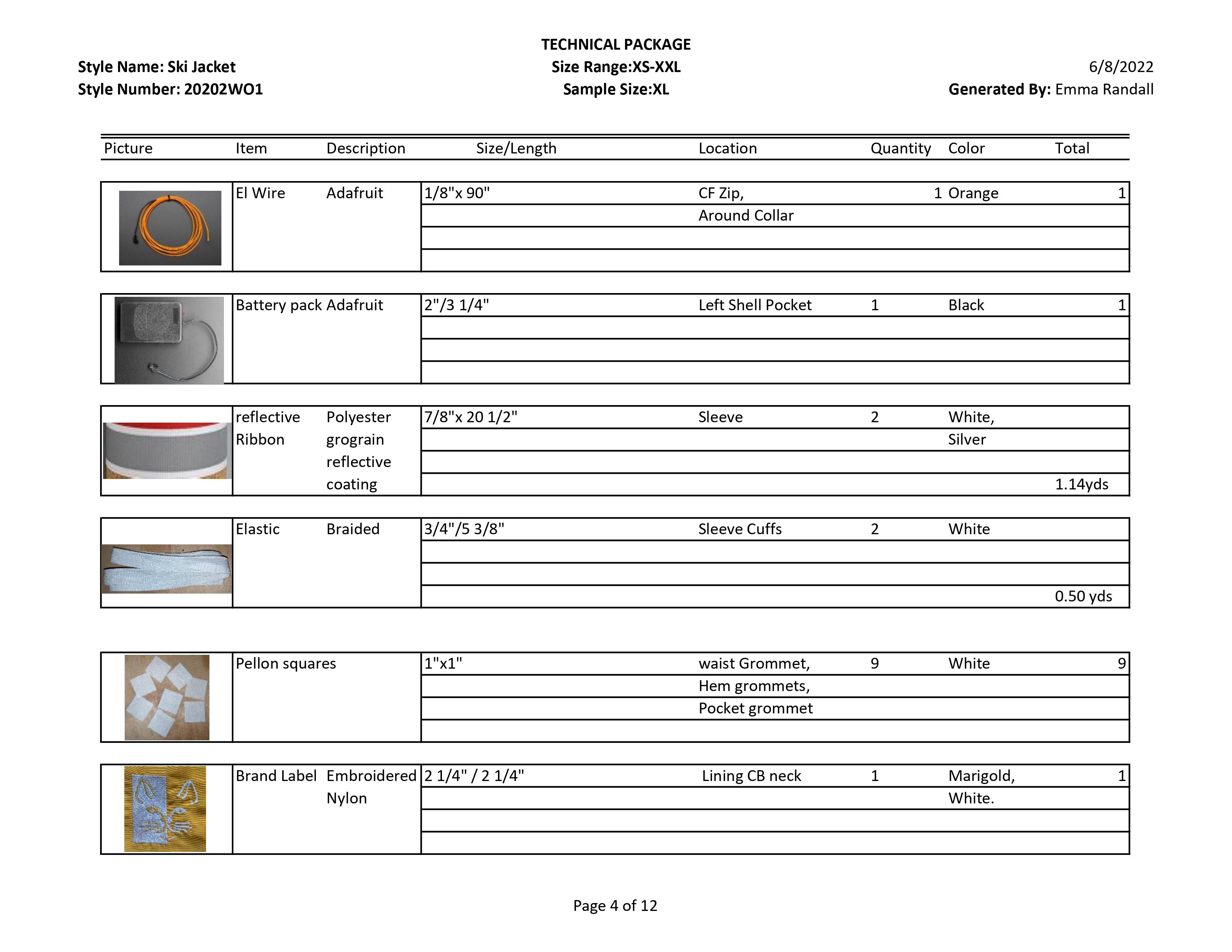 Ski Jacket tech pack page 4