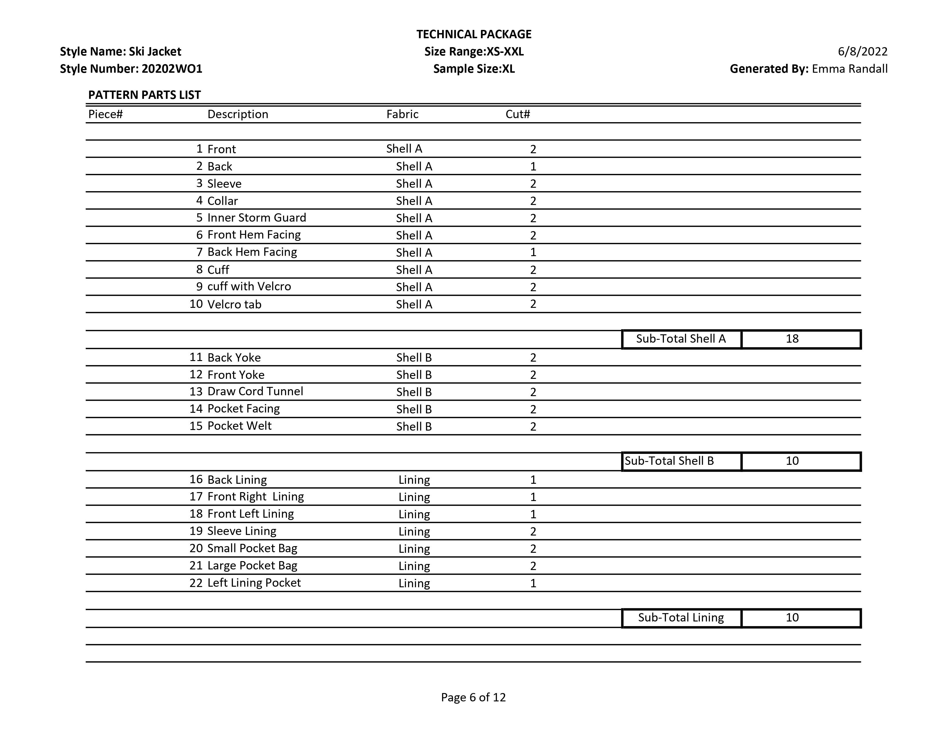 Ski Jacket tech pack page 6