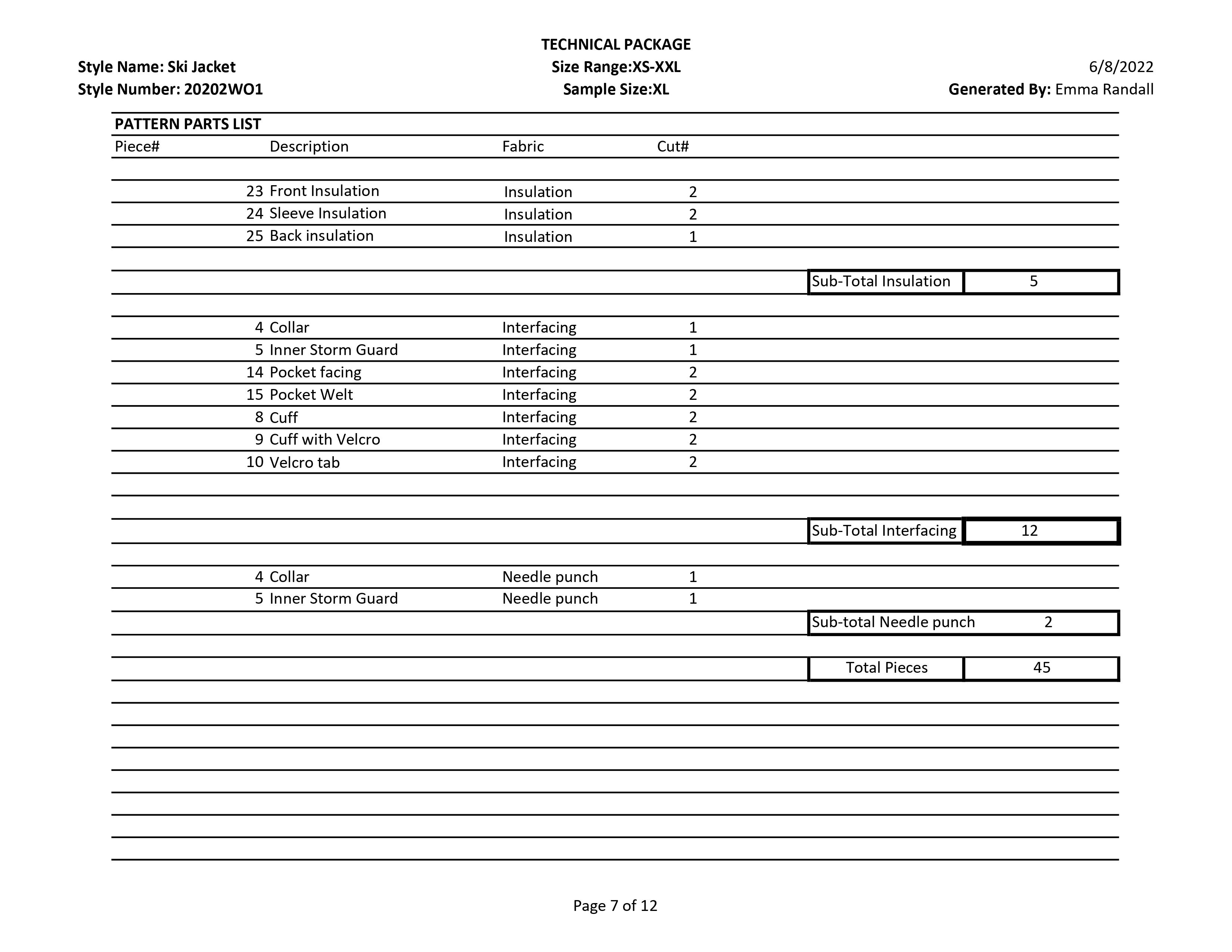 Ski Jacket tech pack page 7