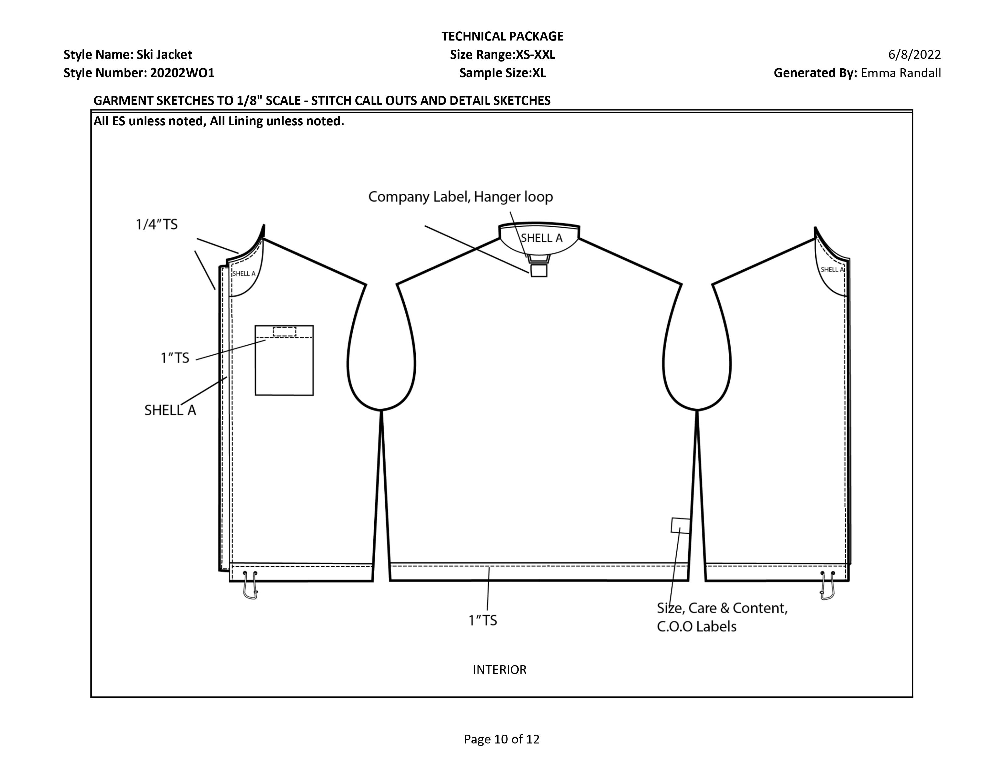 Ski Jacket tech pack page 10