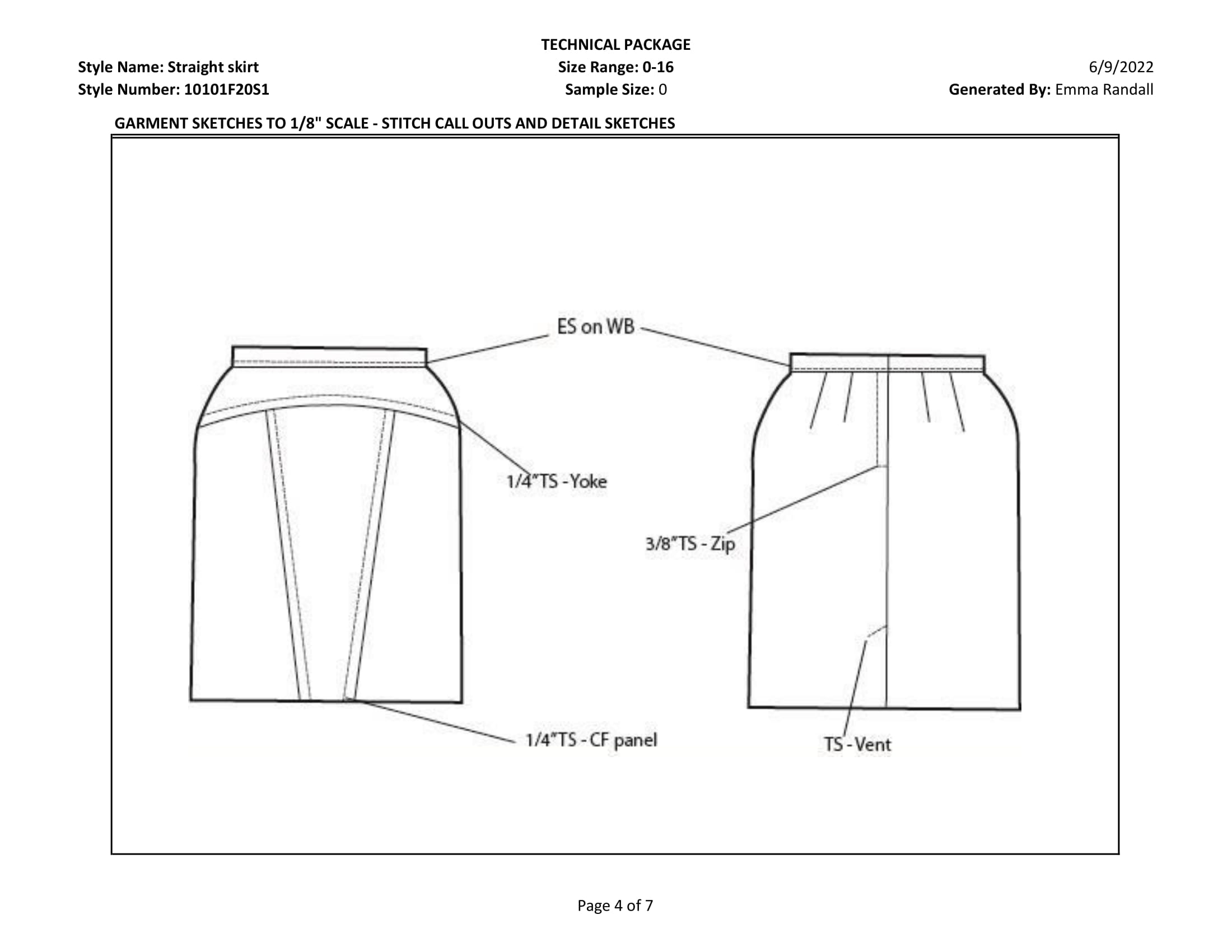 Straight skirt tech pack page 4
