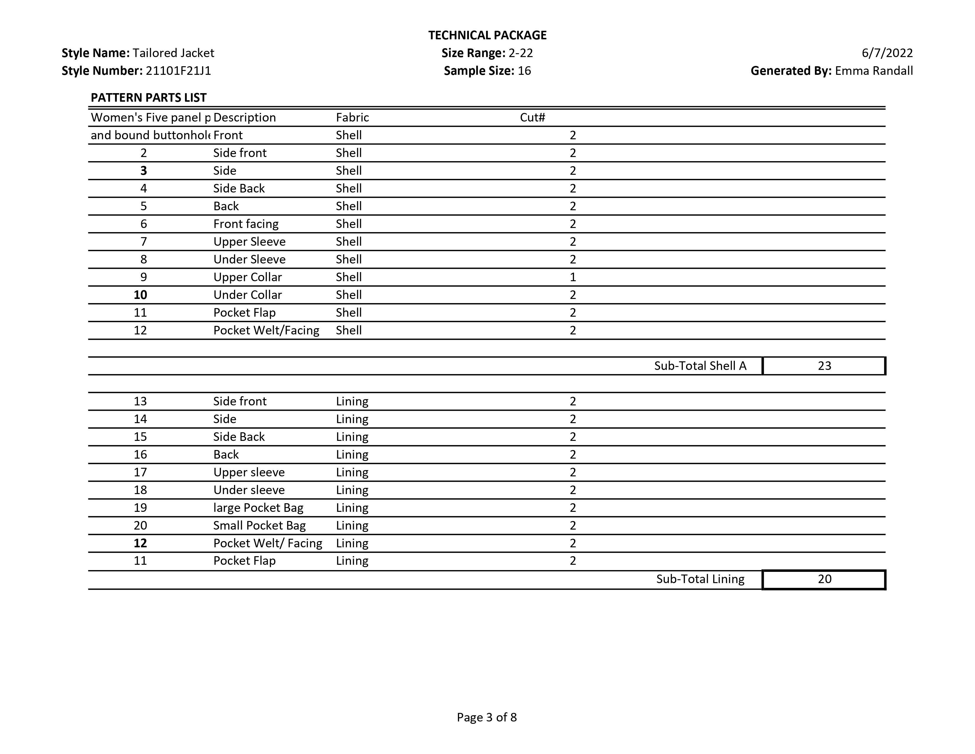 Tailored Jacket tech pack page 3