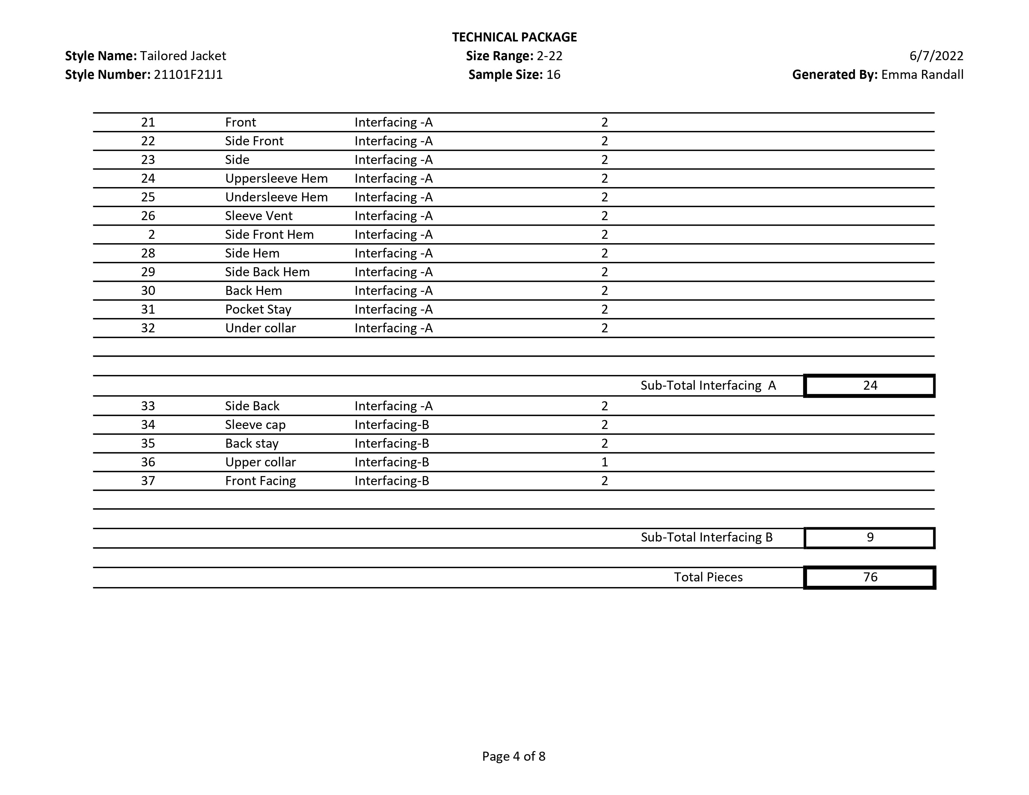 Tailored Jacket tech pack page 4