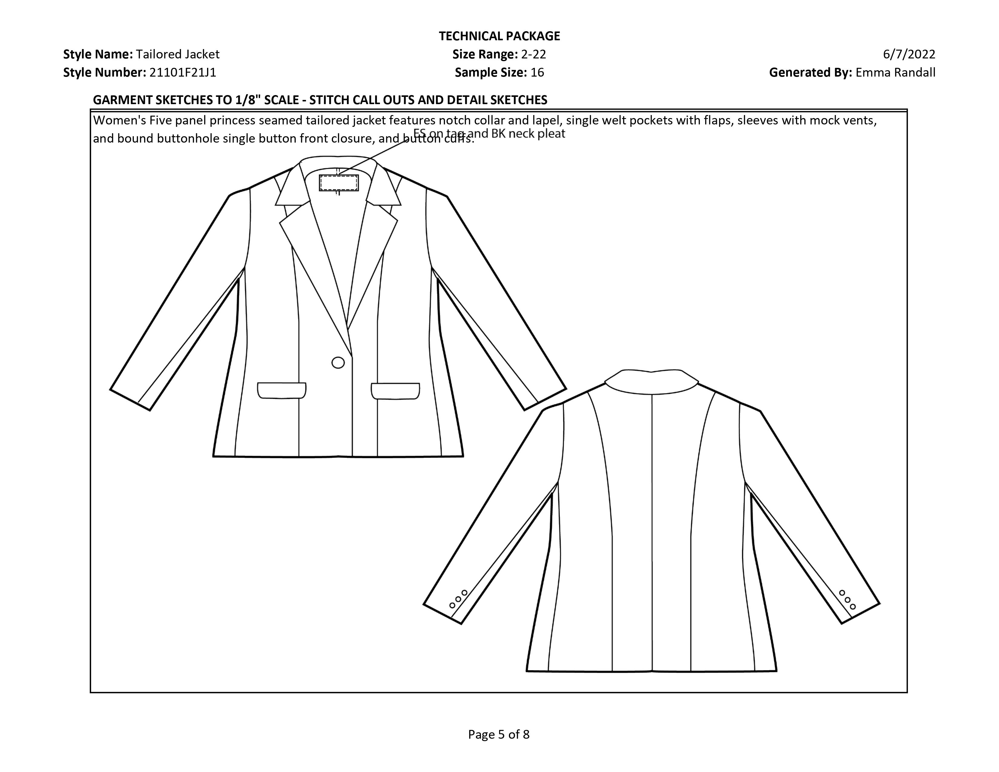 Tailored Jacket tech pack page 5